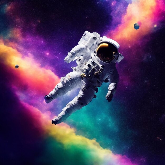 Multicolored open space astronaut outer space station ai generative