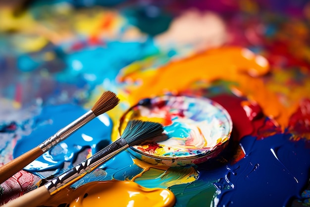 multicolored paint palette on abstract colorful background