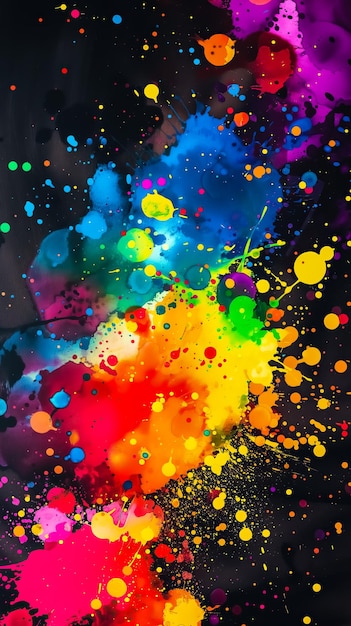 multicolored paint splatters textured background a dark backdrop