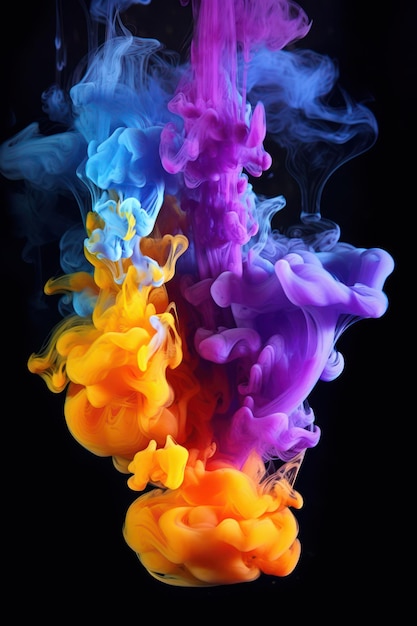 Multicolored paint in water on a black background