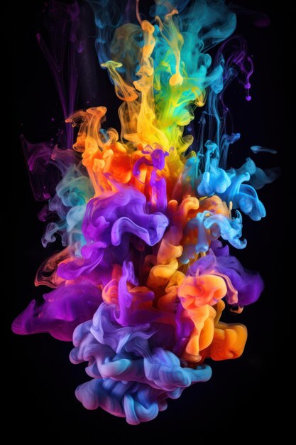 Multicolored paint in water on a black background