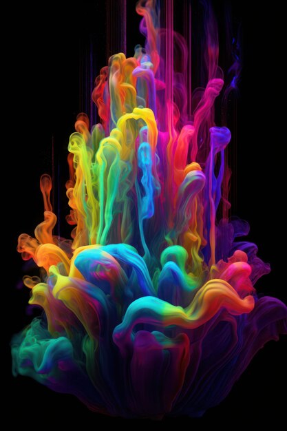 Multicolored paint in water on a black background