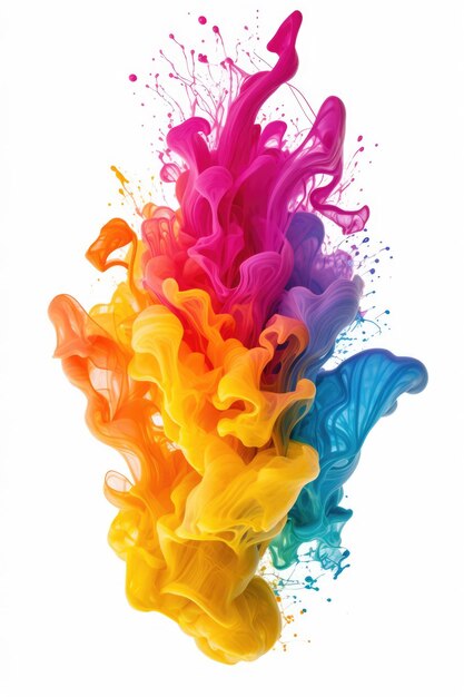 Multicolored paint in water on a white background