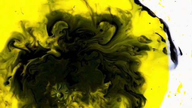 Multicolored paints pour into patterns milk closeup of bright colorful paint dripping on surface of