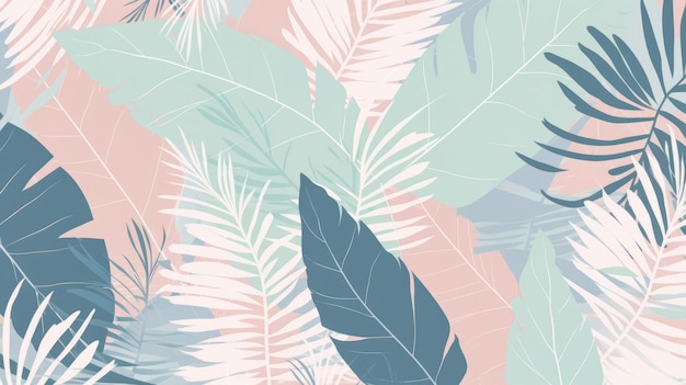パステル色の背景に多色のナツメヤシの葉を Ai が生成した デザインポスターやプリントのためのイラスト