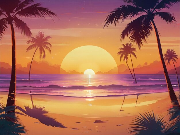 Multicolored palm silhouettes wallpaper tropical sunset summer beach background