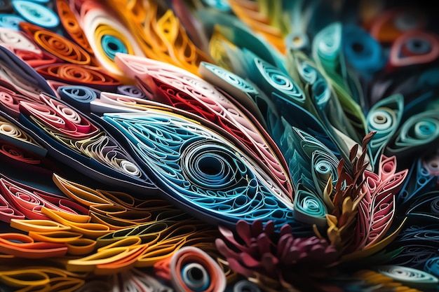 Multicolored paper quilling artwork