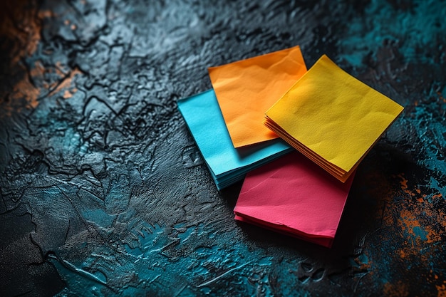 Multicolored paper sticky notes on a grunge background packs of colored blank paper napkins