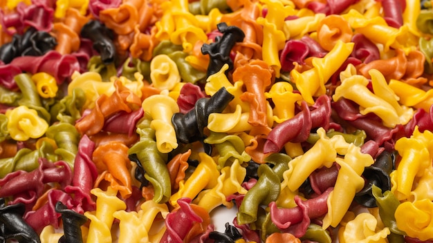 Multicolored pasta variety background