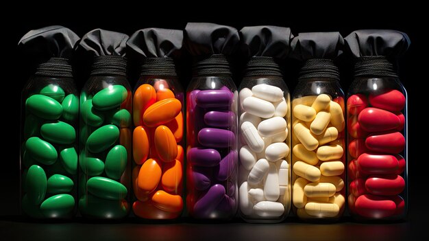 Multicolored pills and capsules in plastic UHD Wallpaper