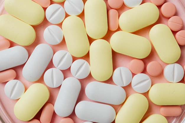 Multicolored pills and tablets