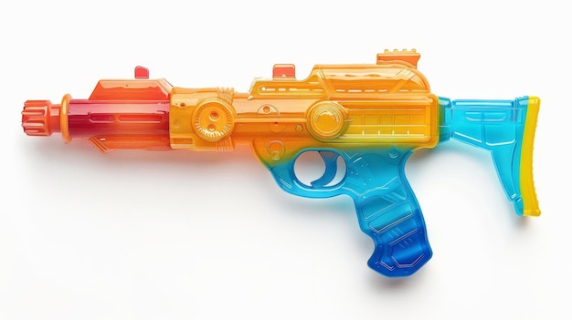 Photo multicolored plastic water gun on white