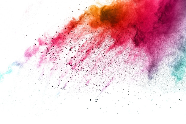Multicolored poederexplosie op witte achtergrond.