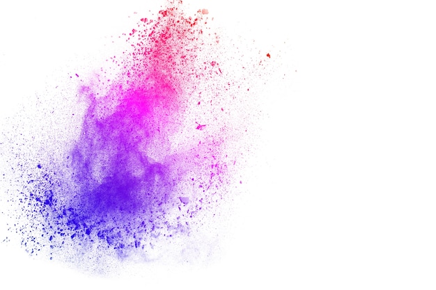 Photo multicolored powder explosion on white background.