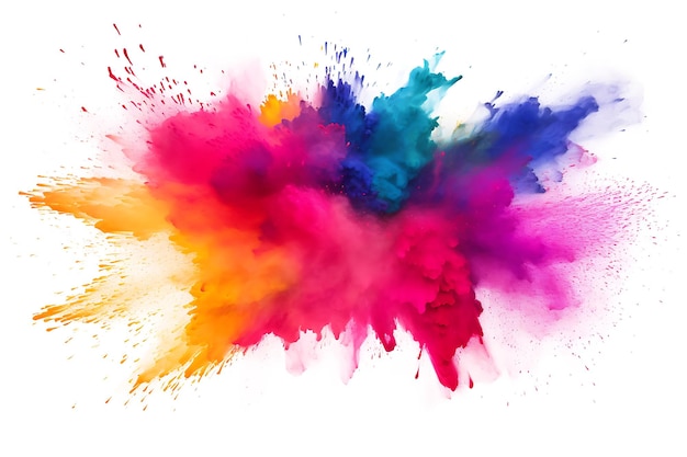 Multicolored powder splatter on white background