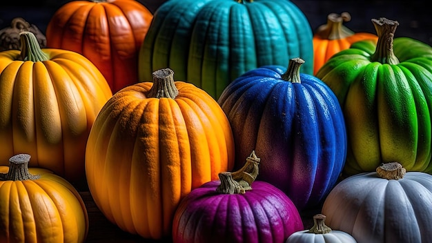 Multicolored Pumpkins closeup view