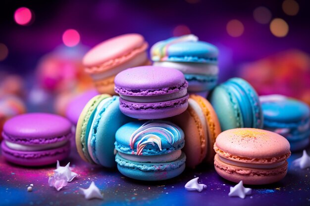 Photo multicolored rainbow macaron desserts