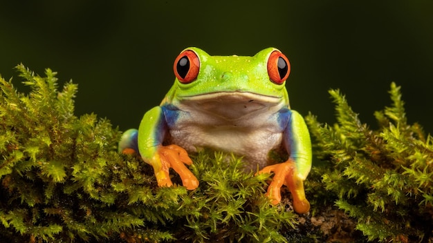 Multicolored redeyed tree frog closeup