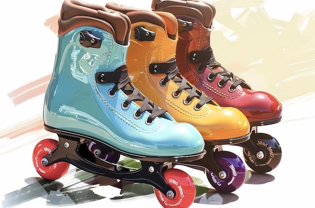 Multicolored roller skates on a white background cartoon illustration