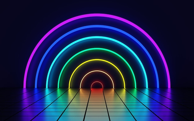 Multicolored semicircles in the form of a rainbow abstract background 3D render