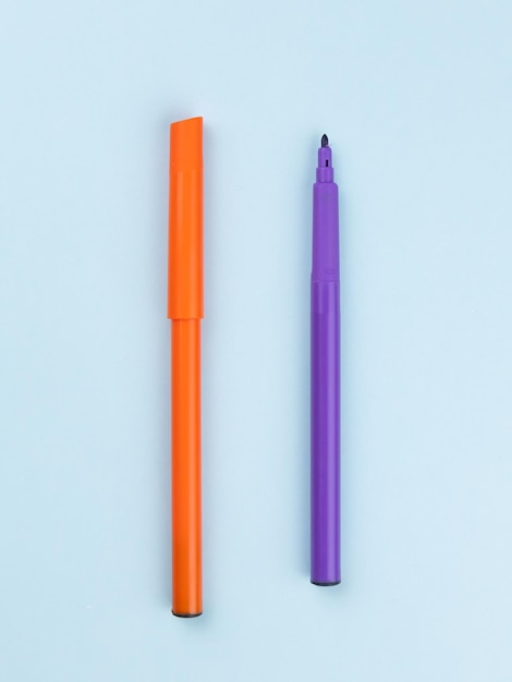 Multicolored set of felttip pens one open and closed felttip pen