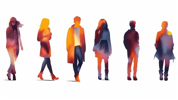 Photo multicolored silhouettes of people on a white background watercolor