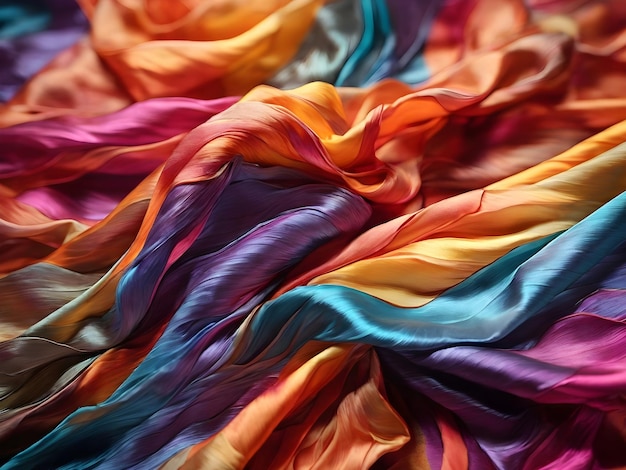 Multicolored Silk Fabric Closeup Abstract Background