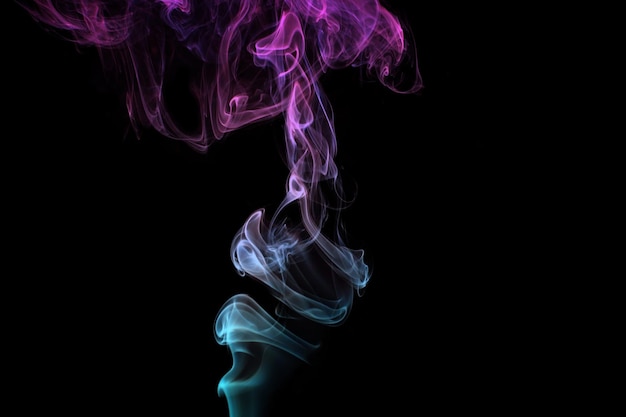 Multicolored smoke for aromatherapy relaxation on black background beautiful swirled puffs of smoke