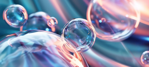 Multicolored soap bubbles are in space sunlights effect of levitation 3d rendering digital future