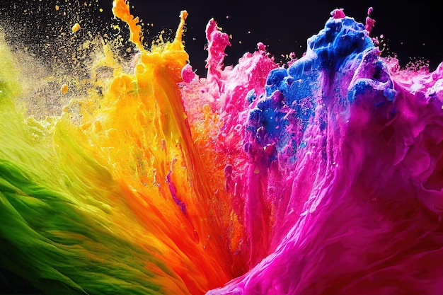 Multicolored splash as abstract colorful volumetric background created with generative ai