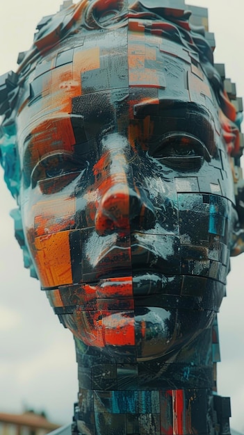 Multicolored Squares Sculpture of Mans Face