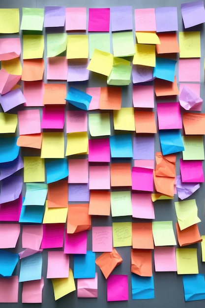 Multicolored sticky notes on a brainstorming board created with generative ai