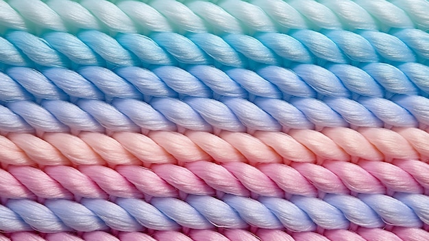 写真 複数の色の糸が付いている 背景は色彩の豊富な織り糸 背後は柔らかい色の糸 近くから見ると