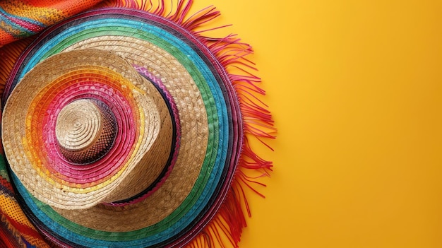 Photo multicolored straw hat perfect for sunny days