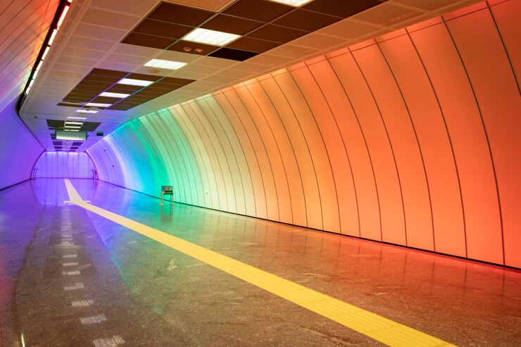 Photo multicolored subway corridor
