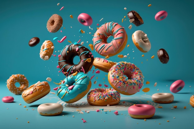 Multicolored sweet donuts Generative AI