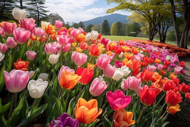 Multicolored tulips in the gardens of chiang rai