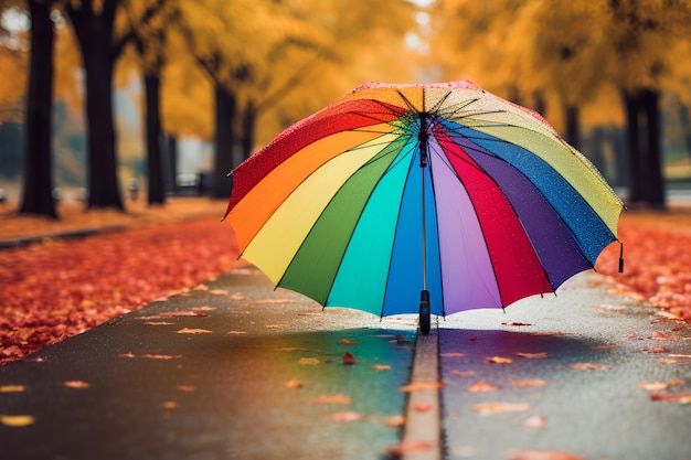 Multicolored umbrella close up