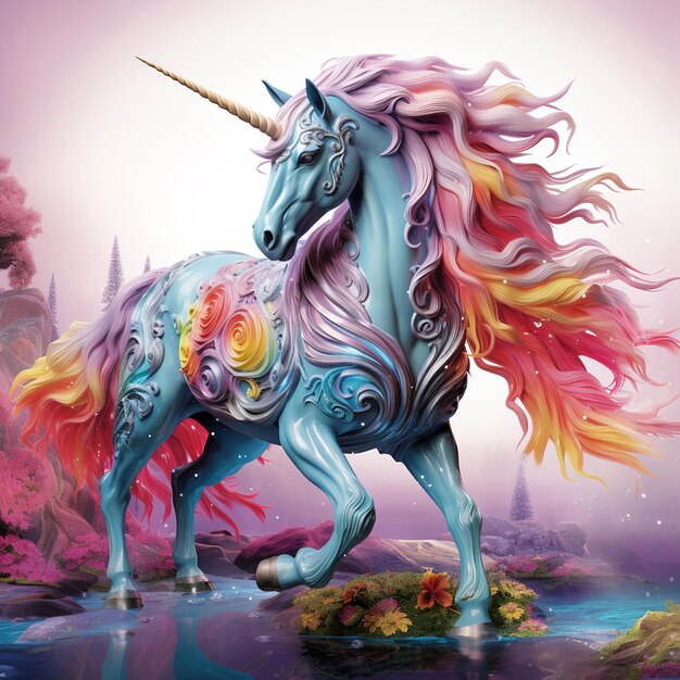 Photo multicolored unicorn galloping dreem unicorn illustration