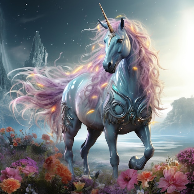 Multicolored Unicorn galloping Dreem unicorn illustration