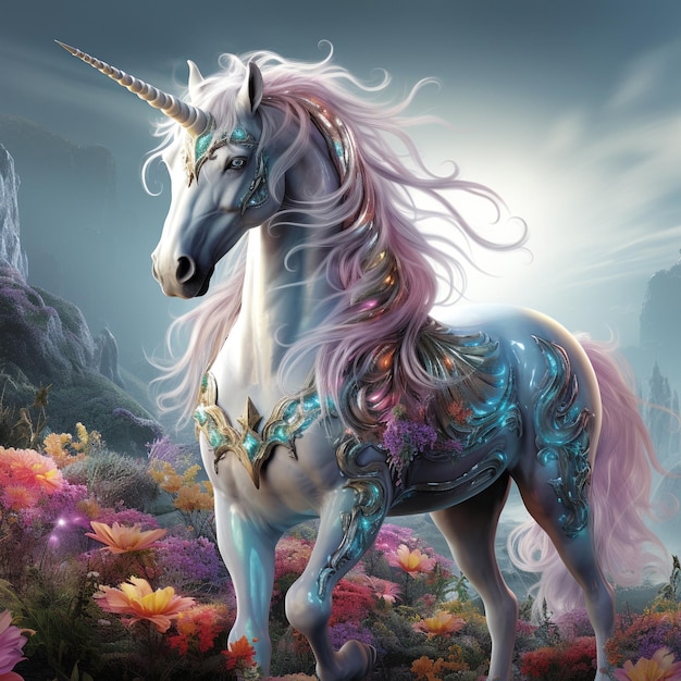 Photo multicolored unicorn galloping dreem unicorn illustration