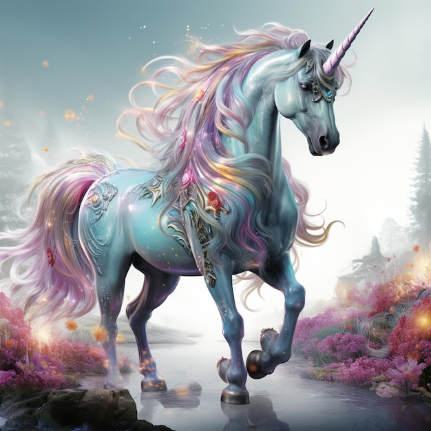 Multicolored Unicorn galloping Dreem unicorn illustration