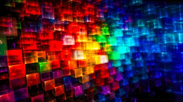 Multicolored wall with many squares of different sizes and colors on it generative ai