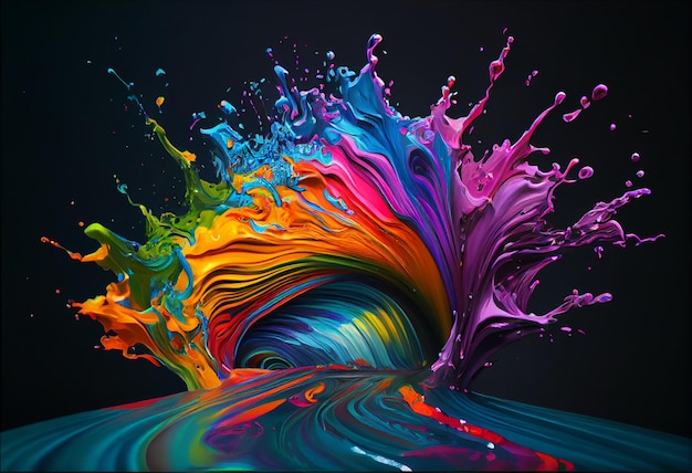 multicolored watercolor splashes on the background on black background Generative AI