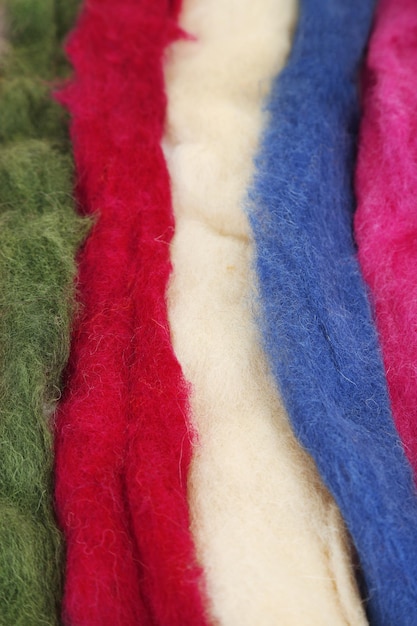 Multicolored wool for felting close up