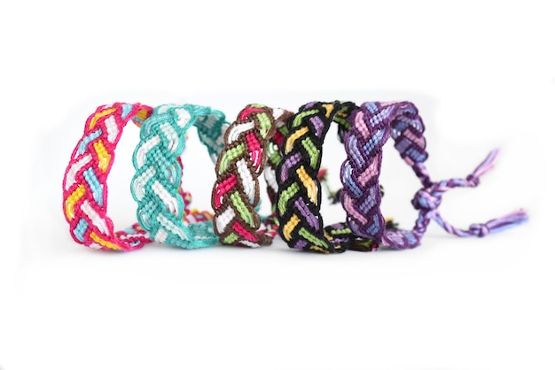 Multicolored woven DIY friendship bracelets Pigtail handmade of embroidery bright thread with knots