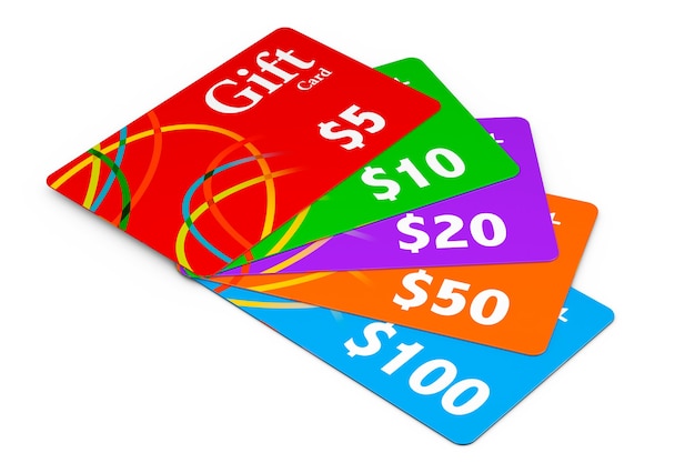 Multicolour Gift Cards on a white background