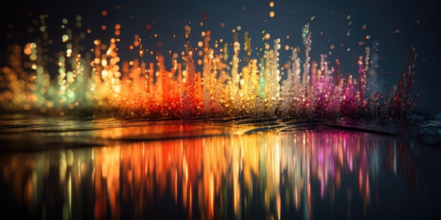 Multicolour sparks and waterdroplets with reflection