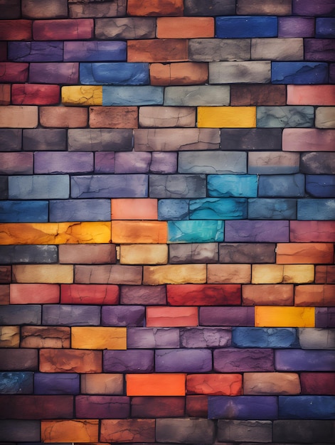 Multicoloured brick wall background pattern