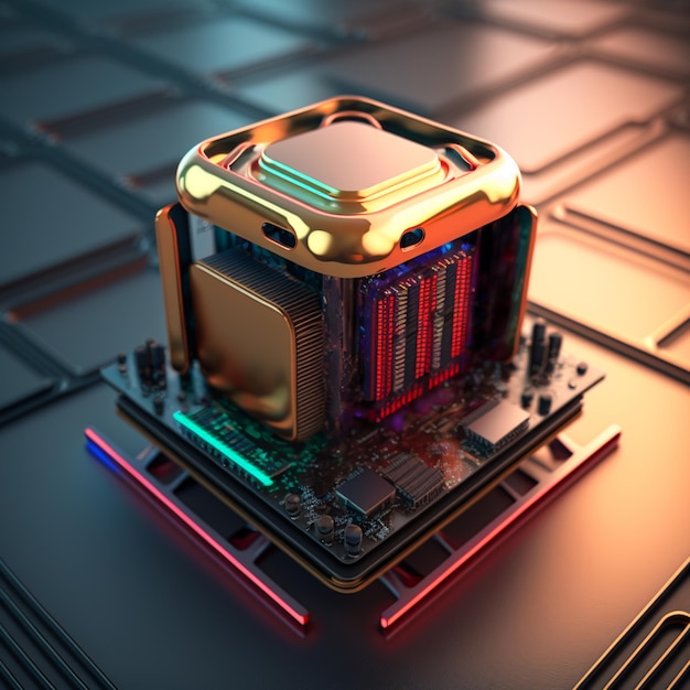 色とりどりの未来的な CPU とプロセッサ